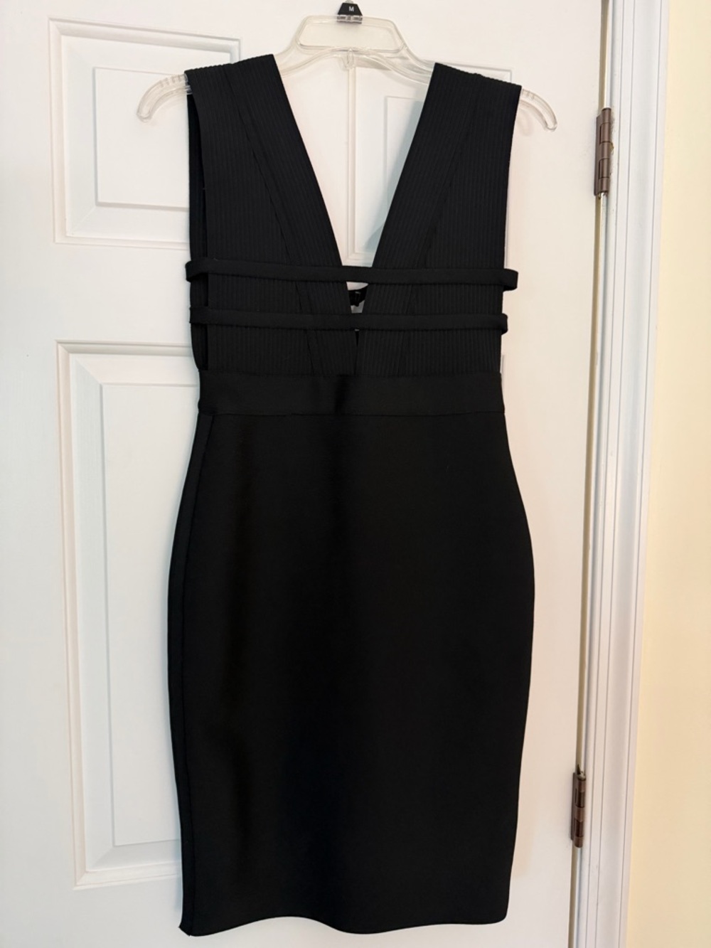 Bella Barnett Black Bandage Dress NWT Size M Deep V Cutout Bodycon Midi